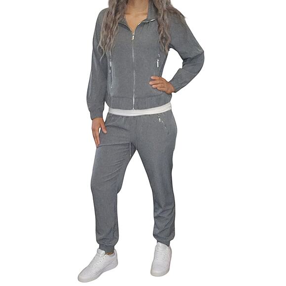 Gray Tracksuit Womens Small Calvin Klein Lightweight Sweater Full Zip Joggers - Picture 1 of 16
